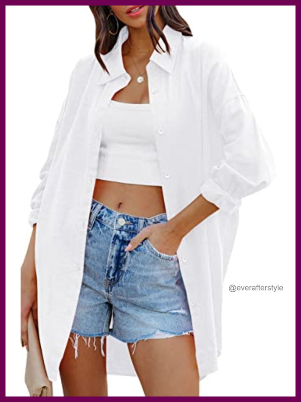 Oversized Button Down Shirt Loose Long Sleeve Collared Blouse with Pockets